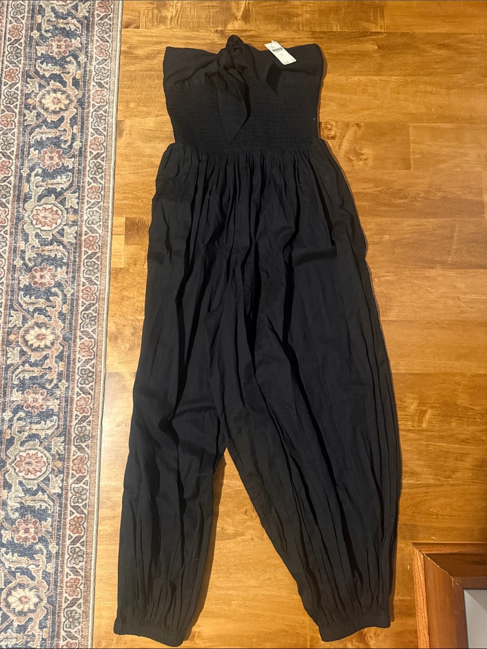 Anthropology Smocked Strapless Black Jumpsuit